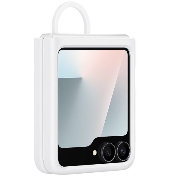 Samsung Galaxy Z Flip6 / Z Flip7 FE SM-F741B / F761B, Szilikon tok, telefongyűrű, fehér, gyári