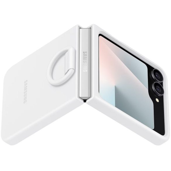Samsung Galaxy Z Flip6 / Z Flip7 FE SM-F741B / F761B, Szilikon tok, telefongyűrű, fehér, gyári