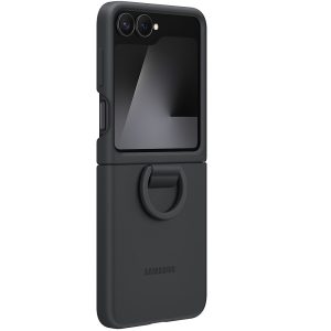 Samsung Galaxy Z Flip6 / Z Flip7 FE SM-F741B / F761B, Szilikon tok, telefongyűrű, fekete, gyári