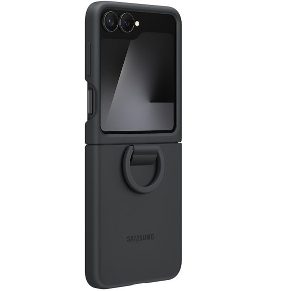 Samsung Galaxy Z Flip6 / Z Flip7 FE SM-F741B / F761B, Szilikon tok, telefongyűrű, fekete, gyári