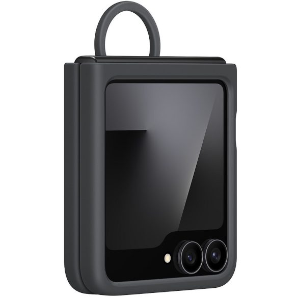 Samsung Galaxy Z Flip6 / Z Flip7 FE SM-F741B / F761B, Szilikon tok, telefongyűrű, fekete, gyári