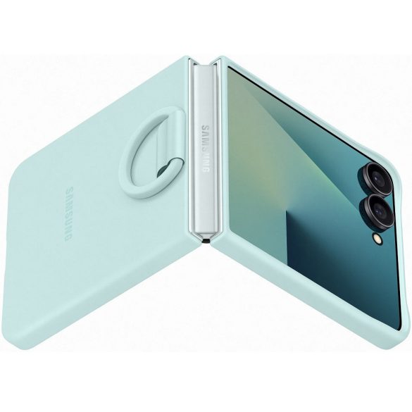 Samsung Galaxy Z Flip7 SM-F766B, Szilikon tok, telefongyűrű, menta, gyári