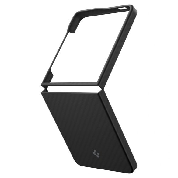 Samsung Galaxy Z Flip7 SM-F766B, Műanyag hátlap védőtok, közepesen ütésálló, ultravékony, Aramid bevonat, karbon minta, Spigen Airskin, fekete
