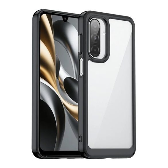 Samsung Galaxy A17 4G / A17 5G SM-A175F / A176B, Műanyag hátlap védőtok + szilikon keret, közepesen ütésálló, átlátszó hátlap, fekete