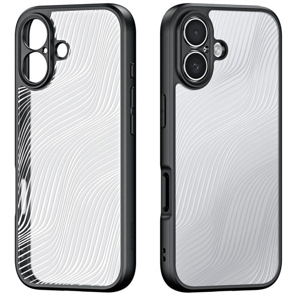 Apple iPhone 17, Műanyag hátlap védőtok + szilikon keret, hullám minta, Dux Ducis Aimo, áttetsző/fekete