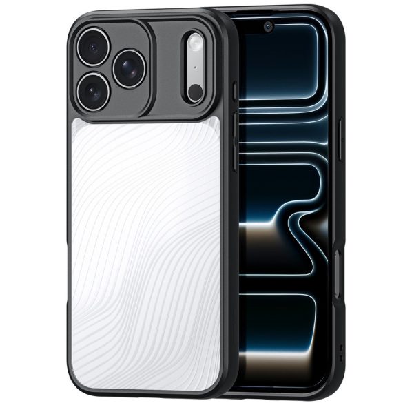 Apple iPhone 17 Pro Max, Műanyag hátlap védőtok + szilikon keret, hullám minta, Dux Ducis Aimo, áttetsző/fekete