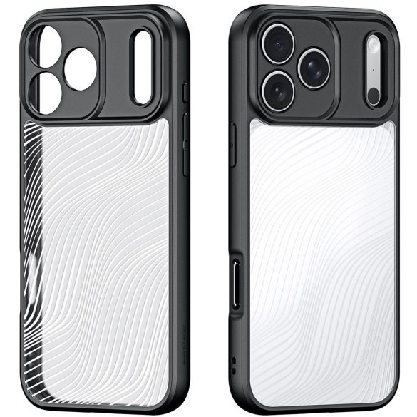 Apple iPhone 17 Pro Max, Műanyag hátlap védőtok + szilikon keret, hullám minta, Dux Ducis Aimo, áttetsző/fekete