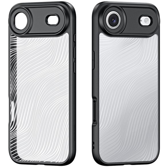 Apple iPhone Air (2025), Műanyag hátlap védőtok + szilikon keret, hullám minta, Dux Ducis Aimo, áttetsző/fekete