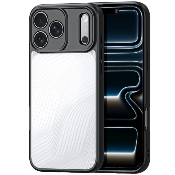 Apple iPhone 17 Pro, Műanyag hátlap védőtok + szilikon keret, hullám minta, Dux Ducis Aimo, áttetsző/fekete