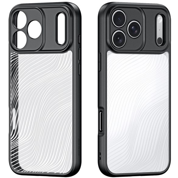 Apple iPhone 17 Pro, Műanyag hátlap védőtok + szilikon keret, hullám minta, Dux Ducis Aimo, áttetsző/fekete