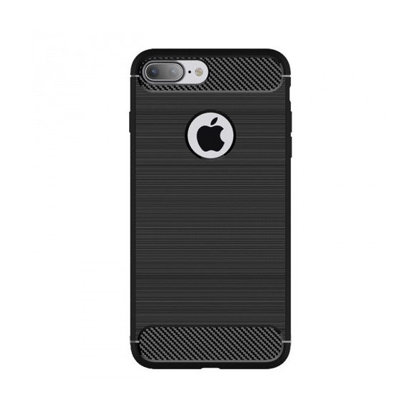 Apple iPhone 7 Plus, TPU szilikon tok, közepesen ütésálló, szálcsiszolt, karbon minta, fekete