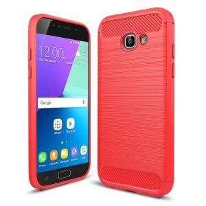 Samsung Galaxy A5 (2017) SM-A520F, TPU szilikon tok, közepesen ütésálló, szálcsiszolt, karbon minta, piros