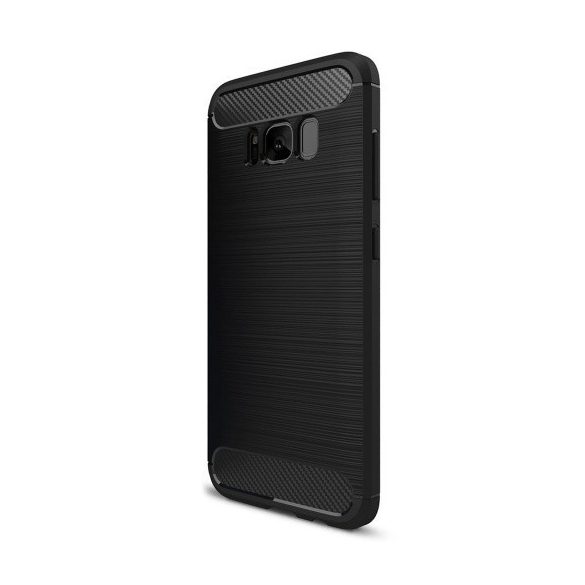 Samsung Galaxy S8 SM-G950, TPU szilikon tok, közepesen ütésálló, szálcsiszolt, karbon minta, fekete