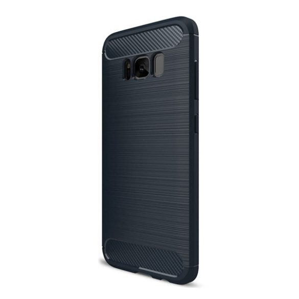 Samsung Galaxy S8 SM-G950, TPU szilikon tok, közepesen ütésálló, szálcsiszolt, karbon minta, sötétkék