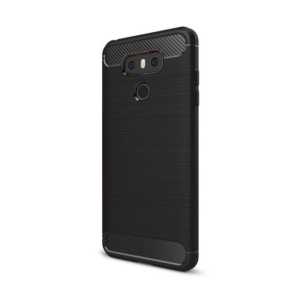 LG G6, TPU szilikon tok, közepesen ütésálló, szálcsiszolt, karbon minta, fekete