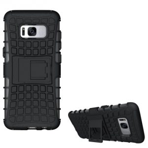 Samsung Galaxy S8 SM-G950, Műanyag hátlap védőtok, Defender, kitámasztóval és szilikon belsővel, autógumi minta, fekete