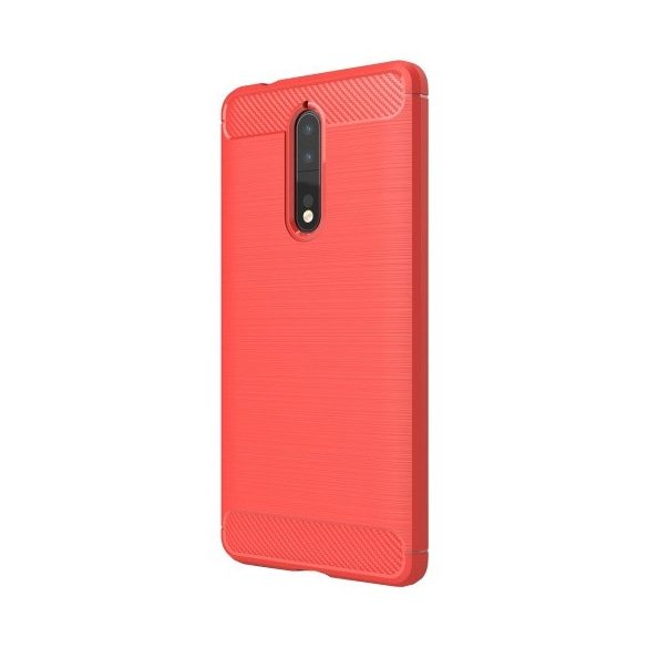 Nokia 8, TPU szilikon tok, közepesen ütésálló, szálcsiszolt, karbon minta, piros