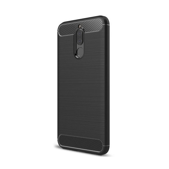 Huawei Mate 10 Lite, TPU szilikon tok, közepesen ütésálló, szálcsiszolt, karbon minta, fekete