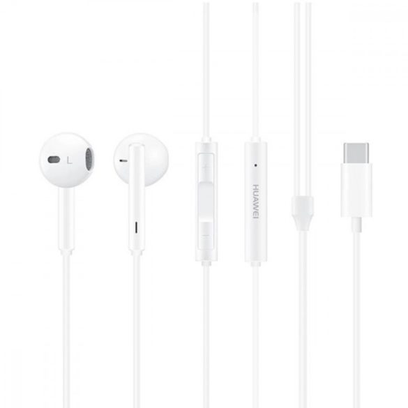 Vezetékes sztereó fülhallgató, USB Type-C, felvevőgombos, Huawei, gyári, fehér