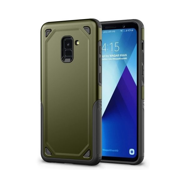 Samsung Galaxy A8 (2018) SM-A530F, Műanyag hátlap védőtok, Defender, közepesen ütésálló, szilikon belsővel, zöld/szürke