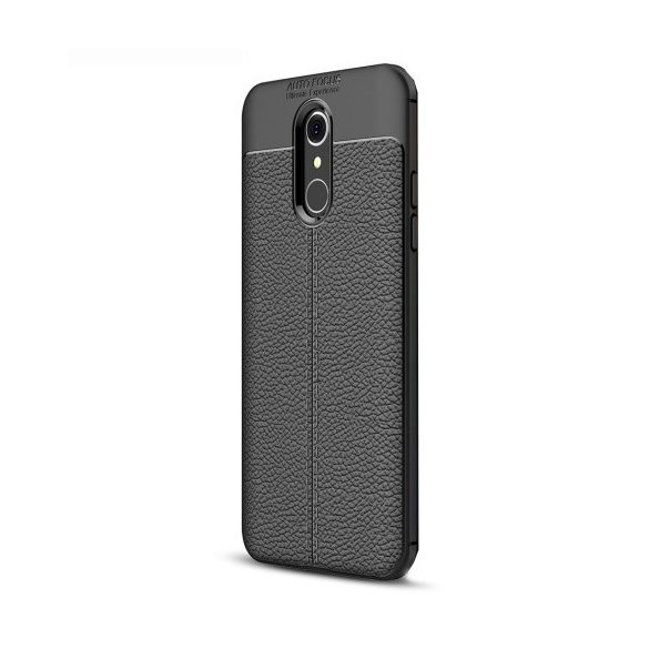 Samsung Galaxy A8 (2018) SM-A530F, TPU szilikon tok, bőrhatású, varrásminta, fekete