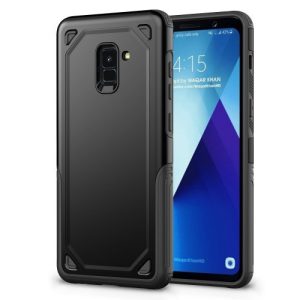 Samsung Galaxy A8 Plus (2018) SM-A730F, Műanyag hátlap védőtok, Defender, közepesen ütésálló, szilikon belsővel, fekete/szürke
