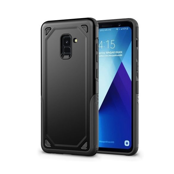 Samsung Galaxy A8 Plus (2018) SM-A730F, Műanyag hátlap védőtok, Defender, közepesen ütésálló, szilikon belsővel, fekete/szürke