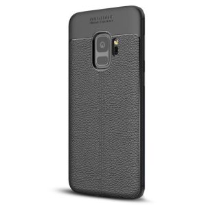 Samsung Galaxy S9 SM-G960, TPU szilikon tok, bőrhatású, varrásminta, fekete
