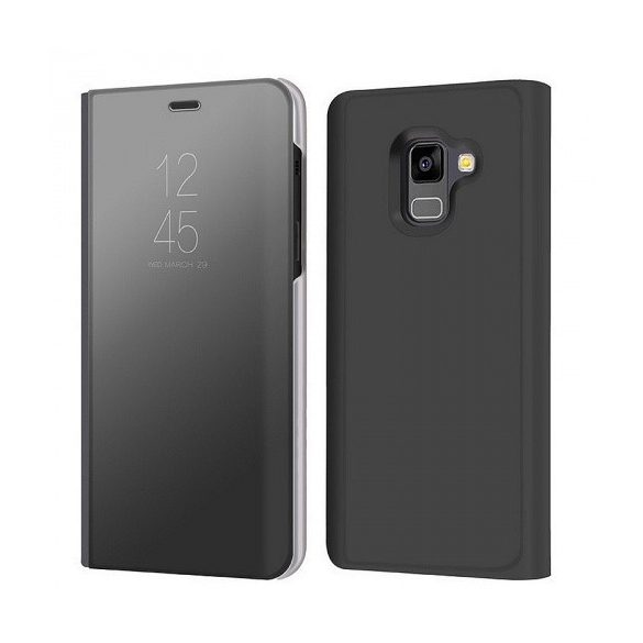 Samsung Galaxy A8 (2018) SM-A530F, Oldalra nyíló tok, hívás mutatóval, Smart View Cover, fekete (utángyártott)