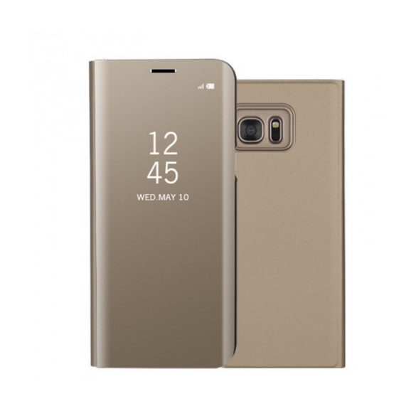 Samsung Galaxy S7 Edge SM-G935, Oldalra nyíló tok, hívás mutatóval, Smart View Cover, arany (utángyártott)