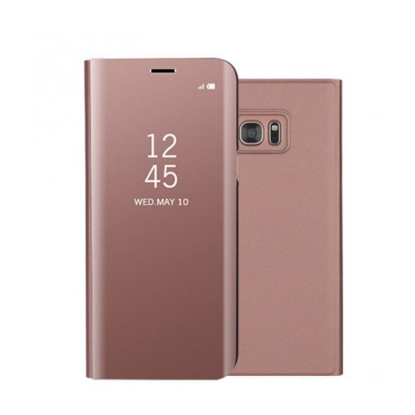 Samsung Galaxy S7 Edge SM-G935, Oldalra nyíló tok, hívás mutatóval, Smart View Cover, vörösarany (utángyártott)