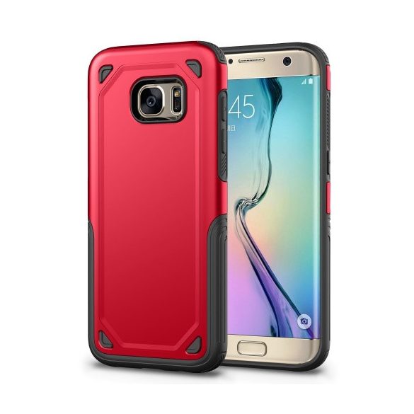 Samsung Galaxy S7 Edge SM-G935, Műanyag hátlap védőtok, Defender, közepesen ütésálló, szilikon belsővel, piros/szürke