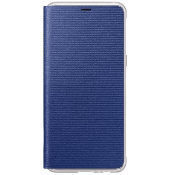 Samsung Galaxy A8 (2018) SM-A530F, Oldalra nyíló tok, akkufedél, neon értesítő csíkkal, kék, gyári