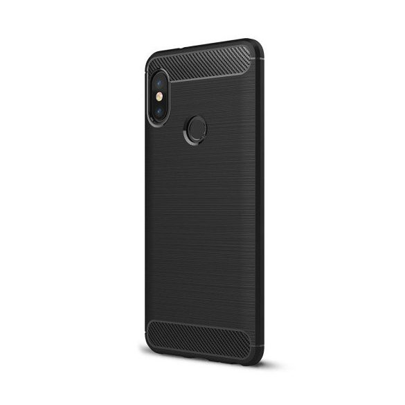 Xiaomi Redmi Note 5 / Note 5 Pro, TPU szilikon tok, közepesen ütésálló, szálcsiszolt, karbon minta, fekete