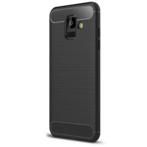 Samsung Galaxy A6 (2018) SM-A600F, TPU szilikon tok, közepesen ütésálló, szálcsiszolt, karbon minta, fekete