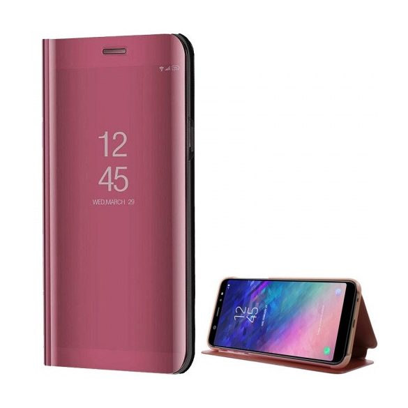 Samsung Galaxy A6 Plus (2018) SM-A605F, Oldalra nyíló tok, hívás mutatóval, Smart View Cover, vörösarany (utángyártott)