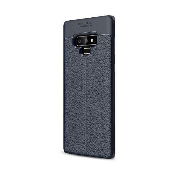 Samsung Galaxy Note 9 SM-N960, TPU szilikon tok, bőrhatású, varrásminta, sötétkék
