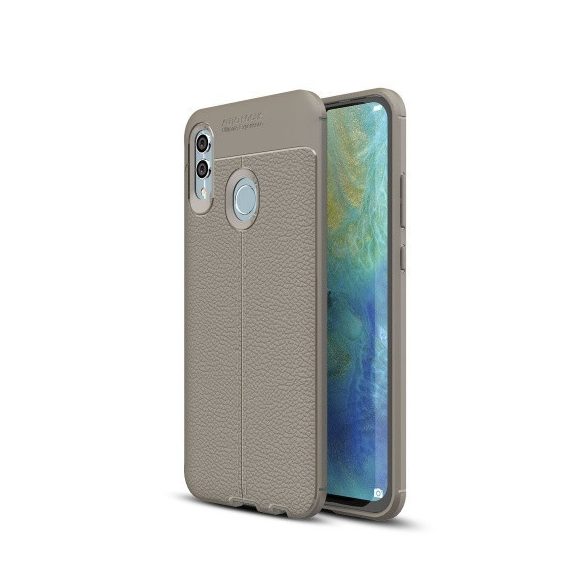 Huawei P Smart (2019) / Honor 10 Lite, TPU szilikon tok, bőrhatású, varrásminta, szürke