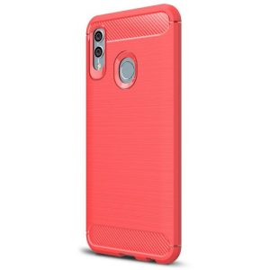 Huawei P Smart (2019) / Honor 10 Lite, TPU szilikon tok, közepesen ütésálló, szálcsiszolt, karbon minta, piros
