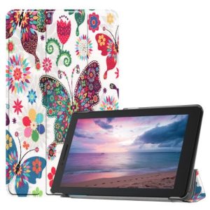 Lenovo Tab E8 (8.0) TB-8304F1, mappa tok, Trifold, színes nagy pillangó minta, fehér