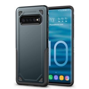 Samsung Galaxy S10 Plus SM-G975, Műanyag hátlap védőtok, Defender, közepesen ütésálló, szilikon belsővel, sötétkék/szürke