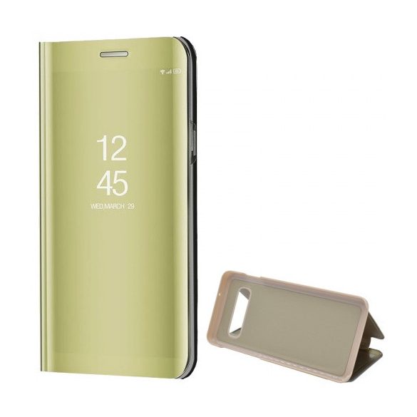 Samsung Galaxy S10 Plus SM-G975, Oldalra nyíló tok, hívás mutatóval, Smart View Cover, arany (utángyártott)