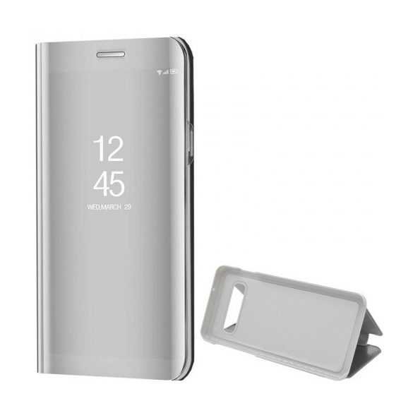 Samsung Galaxy S10 SM-G973, Oldalra nyíló tok, hívás mutatóval, Smart View Cover, ezüst (utángyártott)