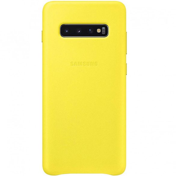 Samsung Galaxy S10 Plus SM-G975, Műanyag hátlap védőtok, bőr hátlap, sárga, gyári