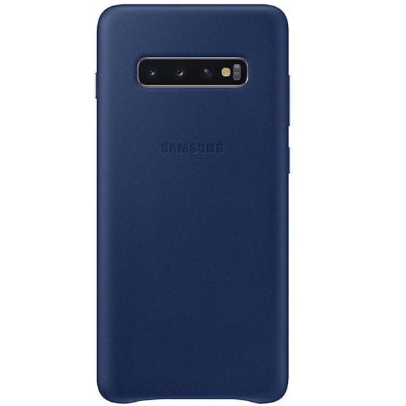 Samsung Galaxy S10 Plus SM-G975, Műanyag hátlap védőtok, bőr hátlap, sötétkék, gyári