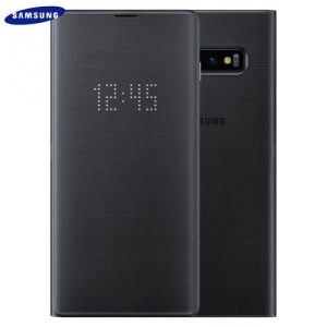 Samsung Galaxy S10 Plus SM-G975, Oldalra nyíló tok, LED kijelzővel, fekete, gyári