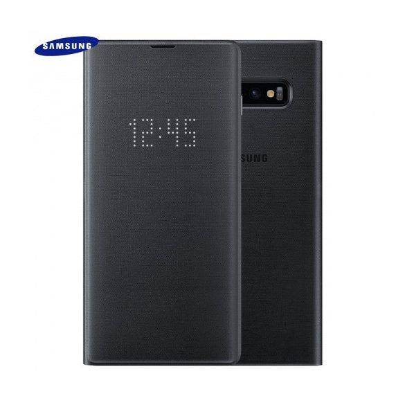 Samsung Galaxy S10 Plus SM-G975, Oldalra nyíló tok, LED kijelzővel, fekete, gyári