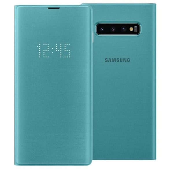 Samsung Galaxy S10 Plus SM-G975, Oldalra nyíló tok, LED kijelzővel, zöld, gyári