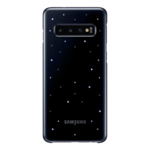 Samsung Galaxy S10 SM-G973, Műanyag hátlap védőtok, ultravékony, LED világítás, fekete, gyári