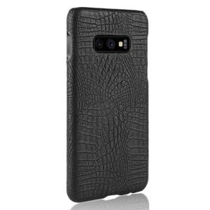 Samsung Galaxy S10e SM-G970, Műanyag hátlap védőtok, bőrbevonat, krokodilbőr minta, fekete